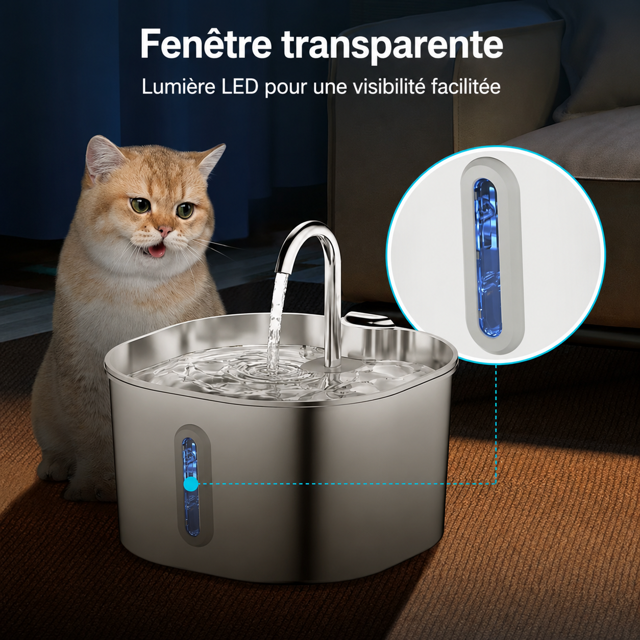 AsorbePets: Fontaine à Eau Premium en Inox 2,2 L
