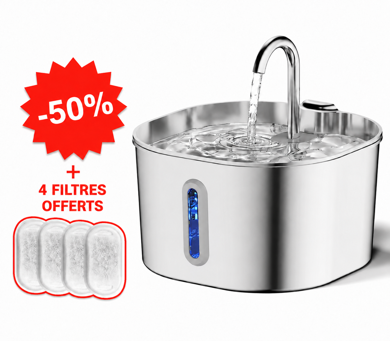 AsorbePets: Fontaine à Eau Premium en Inox 2,2 L